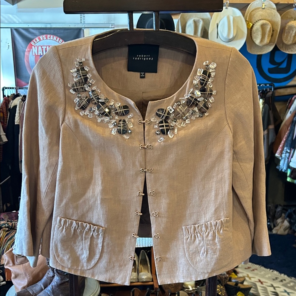 Robert Rodriguez Tan Embellished Blazer